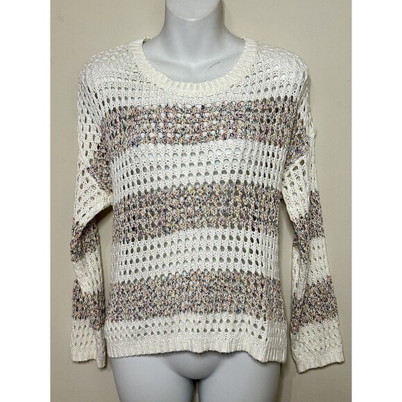 Sadie and Sage Anthropologie Open Knit Multicolor Striped Sweater Size M EUC!! - Picture 2 of 7